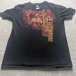 Harley-Davidson Black Tee with Yellow and Red Flame Graphic